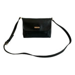 Calvin Klein Black PU Leather Crossbody Bag Gold Accents Good Plus Condition