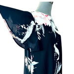 Leith Women's Black Floral Print Mini Dress M Ruffle Hem Keyhole Back Bell