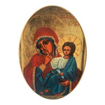 Hand Painted Orthodox Icon Virgin Mary 7.25x5.25" Byzantine Oval Wood Poland VG