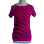 KAREN SCOTT Petite Asymmetrical Stripe Boat Neck T-Shirt Red Navy Cotton M NWT