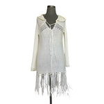 Vintage Havana Women's Ivory Navy Anchor Hooded Sweater M Fringe Knit Excellent