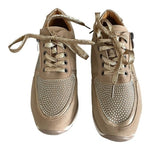 New Metallic Gold Tan White Zip Up Lace Up Bandage Trainers Women’s Size 6