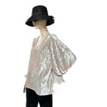 HALOGEN Womens Balloon Sleeve Blouse M Champagne Glitter Velvet V Neck Top EXC