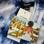 RAVIYA Ruffle Long Sleeve Blue Tie-Dye Crochet Lace Tunic Dress Size L Beach NWT