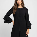 Alfani Women Blazer PM Black Ruffle Sleeve Front Zip Lined Trench Coat Jacket VG