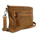 Joy Susan Brown Woven Leatherette Crossbody Bag Purse Wristlet Shoulder Bag
