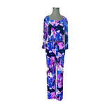 C&C Studio Royal Blue Pink Floral Print 100% Polyester Belted Zip Front Jumpsuit