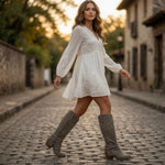 Very G Untitled Grey Faux Suede Laser-Cut Knee High Boot Women's Size 6 NIB