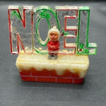 Vintage Xmas Acrylic NOEL Figurine 3"x2.5" Red Green Clear Ornament VG