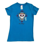 Girls Hazelwood Dana Skully Print T-Shirt Turquoise Cotton Tee Size L New