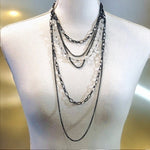 Silver Tone Multi Layer Beaded Necklace Statement Costume Jewelry Women's VG