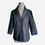 Willi Smith Women's Denim Jean Blazer Blue Size L Button Front 3/4 Sleeve NWOT