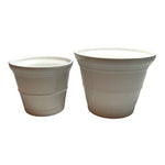 Modern White Ceramic Planters Set of 2 Horizontal Ribs 5" 4" Round Pots New