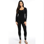 F&F Women's Black Silver Ornament Leggings M Nylon Spandex Stretch Activewear VG