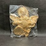 Roman Large Gold Glitter Angel Christmas Ornament 6"x5.5" Plastic NWT Vintage