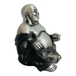 Silver Tone Happy Buddha Statue Sitting 6" Polyresin Prosperity Meditation Decor