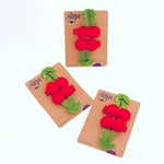 3 Pairs Angel Baby Multicolor Leaf Cherry Bow Hair Clips Girls Set NWOT