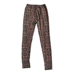 LuLaRoe Leggings One Size Orange Black Geometric Cropped 27.5" Inseam Very Good