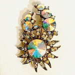 Vintage Rainbow Crystal Rhinestone Floral Brooch Gold Tone Pin 2.5" Jewelry VG