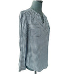 DALIA Women's Black White Geometric Print Blouse Size M Long Sleeve Rayon V-Neck