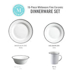 Martha Stewart 16pc Porcelain Dinnerware Set White Black Rim Service for 4 NIB