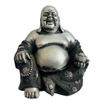 Silver Tone Happy Buddha Statue Sitting 6" Polyresin Prosperity Meditation Decor