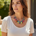 StudioS Rainbow Multi Gemstone Choker Necklace Silver Adjustable 20-23" NWT