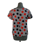 MYNE Ashley Ann Red Black Polka Dot Silk Ruffle Blouse Women’s Top Size 6 VG