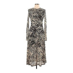 Topshop Zebra Print Midi Dress Sz 8 Beige Brown Long Sleeve Sheer Polyester EXC