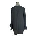 Karen Kane Women's Black Asymmetrical Crepe Blouse M V-Neck 3/4 Flutter Sleeve