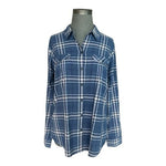 Eddie Bauer Women's Blue Western Plaid Button Down Boyfriend Shirt L Cotton VG