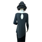 Cable & Gauge Women's Asymmetrical Stripe Sweater Tunic M Black Grey 30" VG