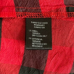 Twenty One Red Black Buffalo Plaid Ruffle Blouse S Silk High Neck Button Up EXC