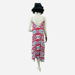 Tyche Women's Red Vivid Abstract Print Asymmetrical Midi Dress M Spaghetti NWT