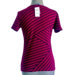 KAREN SCOTT Petite Asymmetrical Stripe Boat Neck T-Shirt Red Navy Cotton M NWT