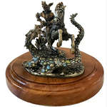 Vintage St. George Fighting the Dragon Bronze Statue Warrior Figurine Wood Base
