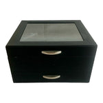 Black Leather 2-Layer Jewelry Display Box Clear Glass Lid 9"x9"x5" Organizer VG