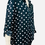 Velvet Heart Rayon Button Front Shirt Black White Polka Dot Long Sleeve Sz M VG
