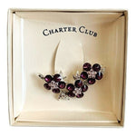 Charter Club Silver Tone Purple Clear Crystal Flower Brooch 2" Pin NIB