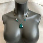 Vintage Teardrop Turquoise Pendant Beaded Necklace 20-23" Dress Costume Jewelry