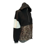 ZARA Womens Hoodie S Black White Leopard Print Colorblock Long Sleeve Sweater