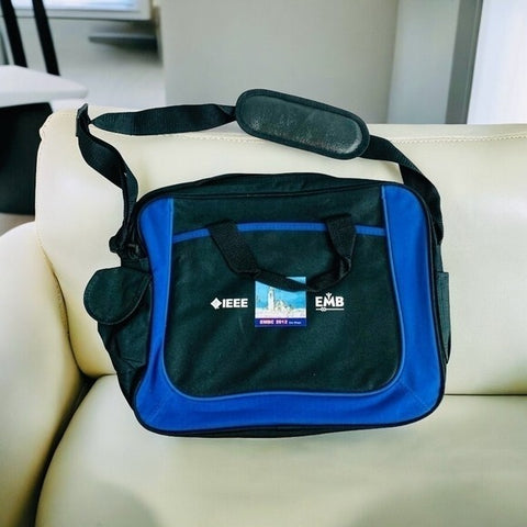 Voyager Black Blue Canvas Laptop Messenger Bag Travel Portfolio Very Good