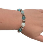 Natural Turquoise Stone Beaded Elastic Bracelet Silver Tone One Size Gift Ready
