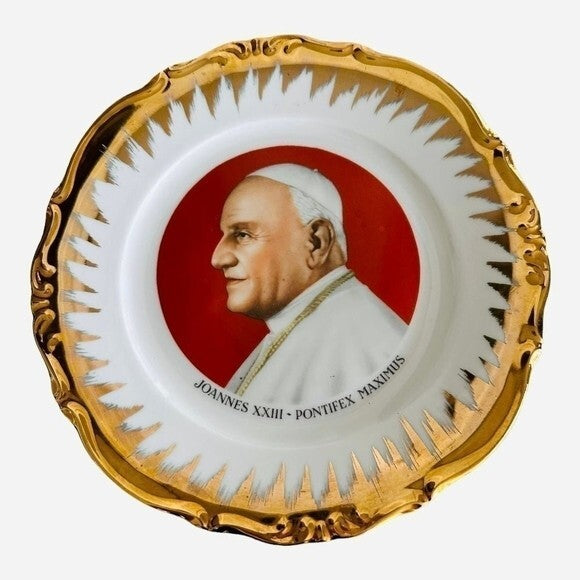 Rare Vintage Pope Joannes XXIII Porcelain Plate Vatican Souvenir 7.5in Gold Trim