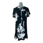 Leith Women's Black Floral Print Mini Dress M Ruffle Hem Keyhole Back Bell