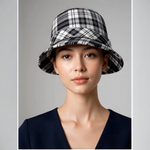 Tartan Traditions Plaid Bucket Hat Black White Flower Detail Women S/M NWT