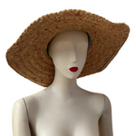 Nine West Wide Brim Raffia Floppy Sun Hat Natural Tan Dark Band Vintage VG