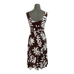 Maggy London Women's Brown White Floral Print Stretch Midi Dress 10 Elastic VG