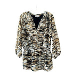 Calvin Klein Women's Peplum Tunic Blouse M Black Brown Watercolor Print EXC
