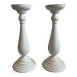Set of 2 Tall White Wooden Candle Holders Modern Home Decor 14 Inch